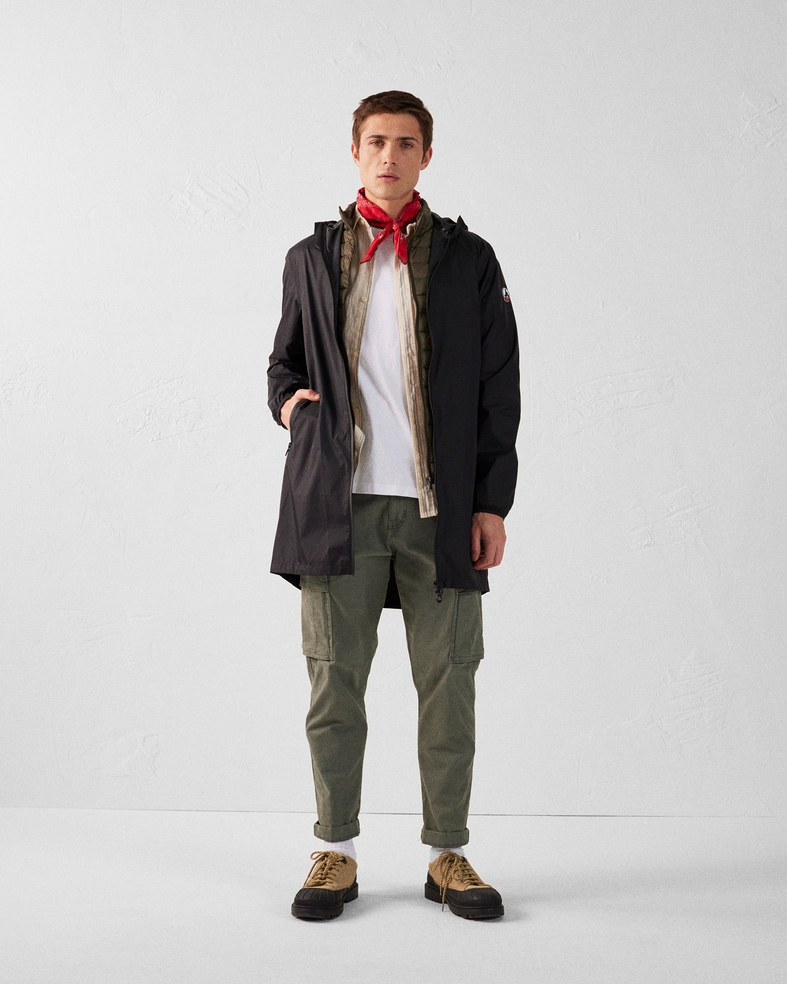 Imperméable long à capuche paquetable Noir Oban