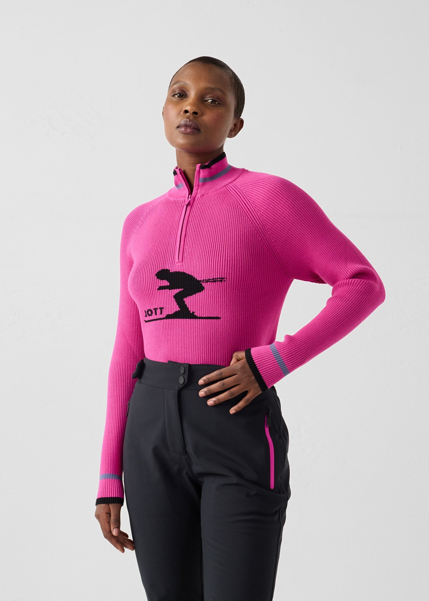 Pull côtelé col haut Rose électrique Mayt